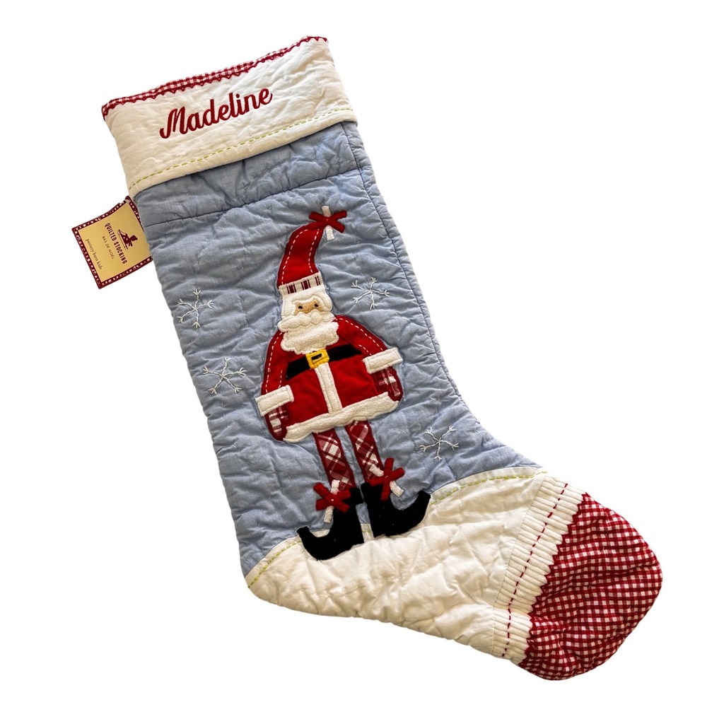 Pottery‎ Barn Kids Christmas Stockting Santa Quilted Personalized Madeline